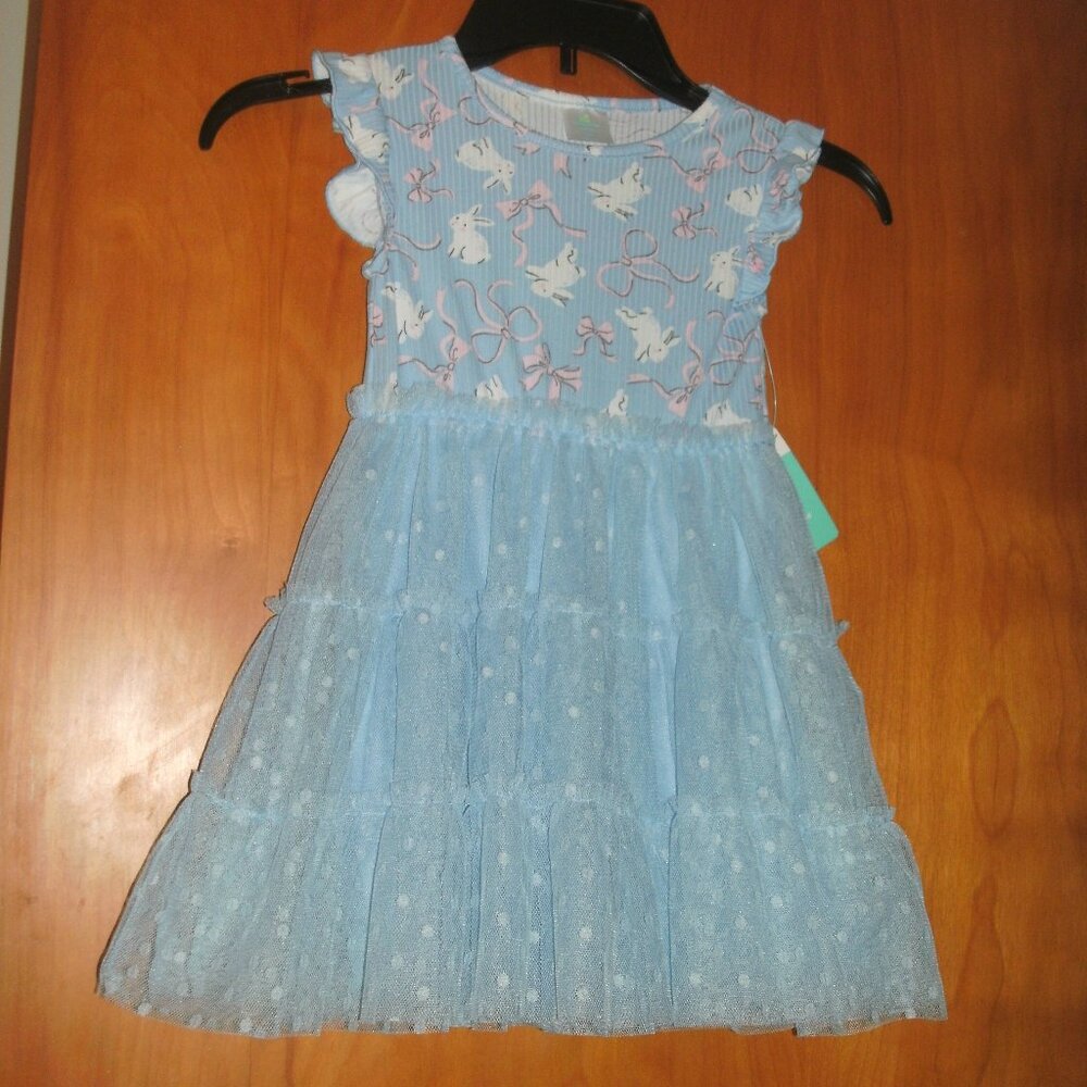 NWT Blue Tulle Layered White Bunny Rabbit Spring Easter Cute Party Dress size 4T
